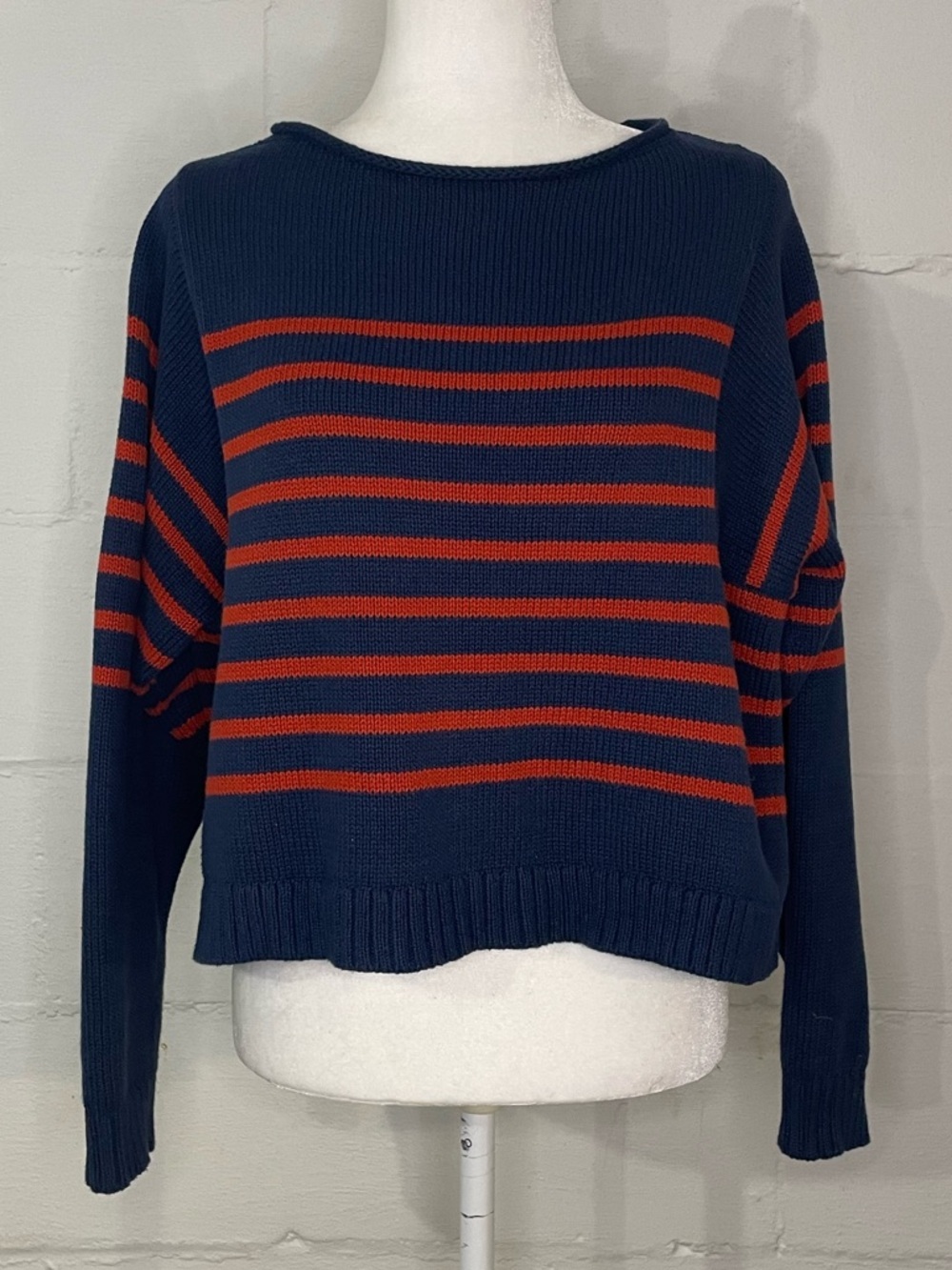 Madewell Navy & Red Striped Crewneck Sweater
